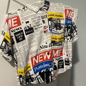 Forever 21 Newspaper Print Crop Top - Black, White, Red, Yellow